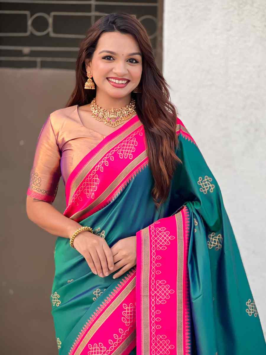 Teal Blue Soft Silk Handwoven Casual Reception Festival Wedding Fancy Classic Style Sarees