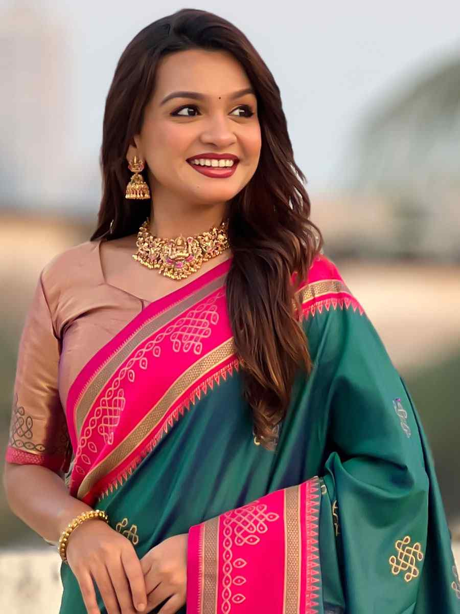 Teal Blue Soft Silk Handwoven Casual Reception Festival Wedding Fancy Classic Style Sarees