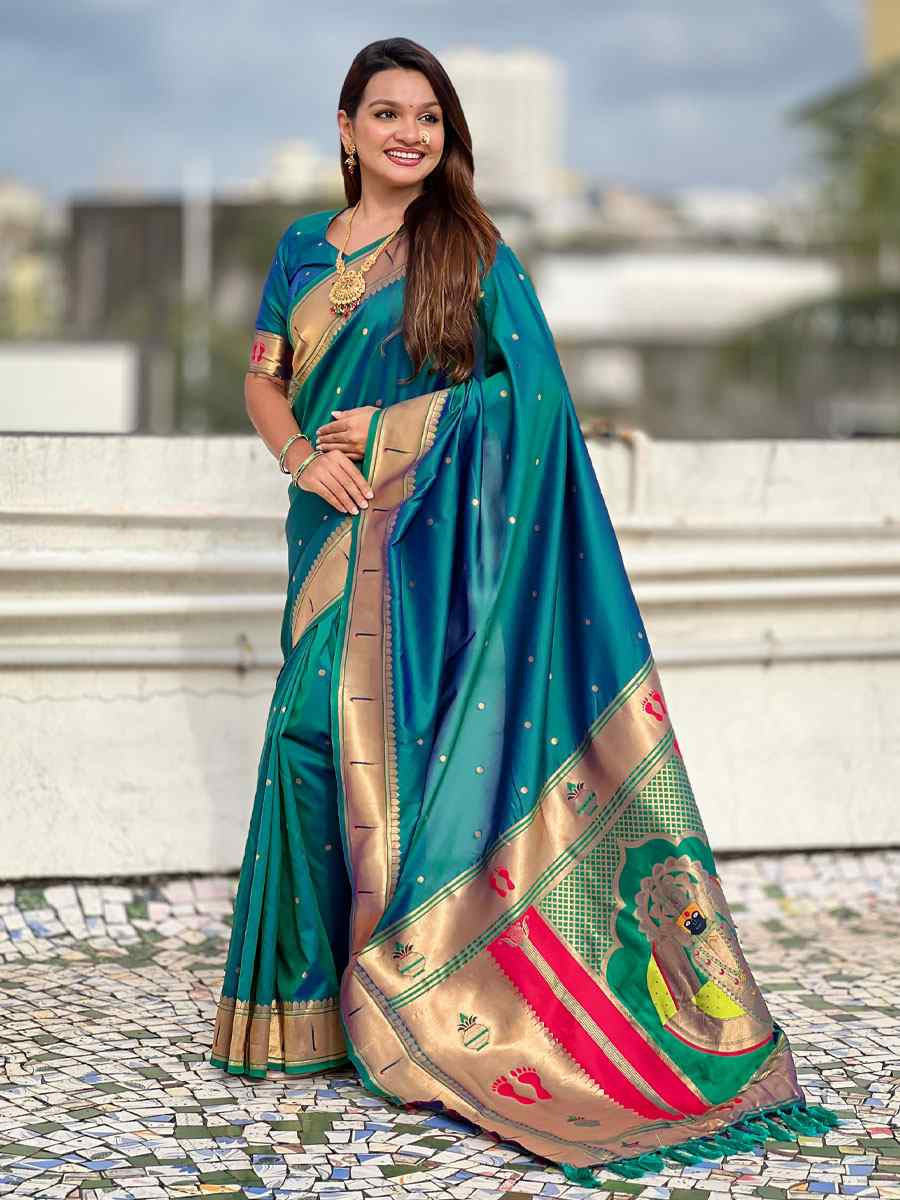 Teal Blue Soft Silk Handwoven Casual Reception Festival Wedding Fancy Classic Style Sarees