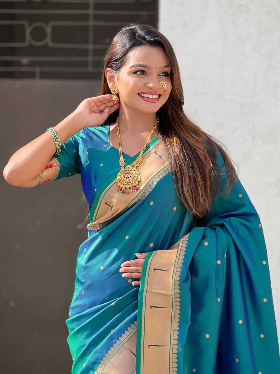 Teal Blue Soft Silk Handwoven Casual Reception Festival Wedding Fancy Classic Style Sarees