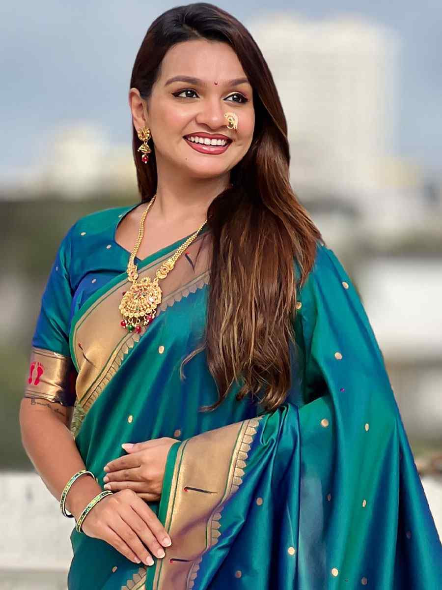 Teal Blue Soft Silk Handwoven Casual Reception Festival Wedding Fancy Classic Style Sarees