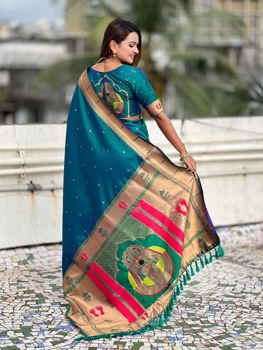 Teal Blue Soft Silk Handwoven Casual Reception Festival Wedding Fancy Classic Style Sarees