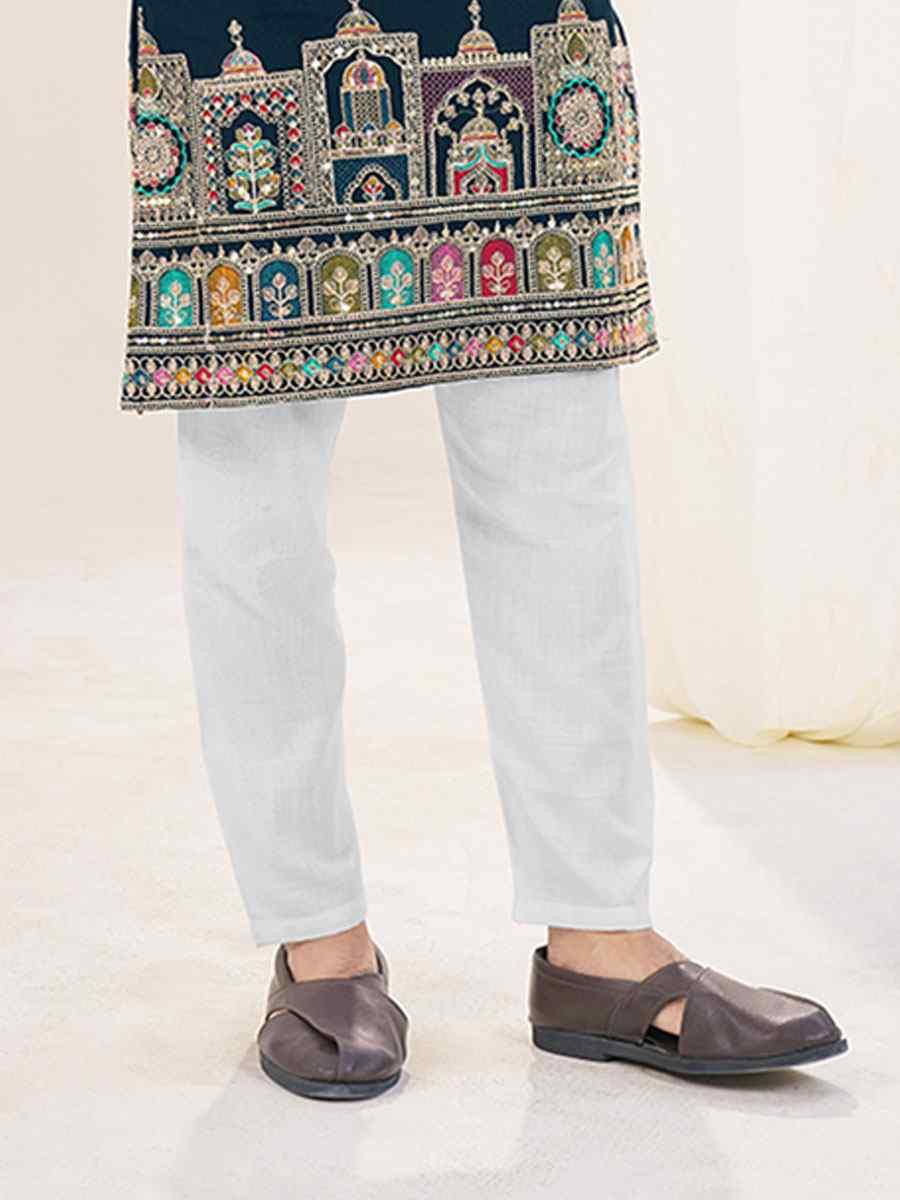 Teal Blue Star Georgette Embroidery Festival Wedding Party Kurta