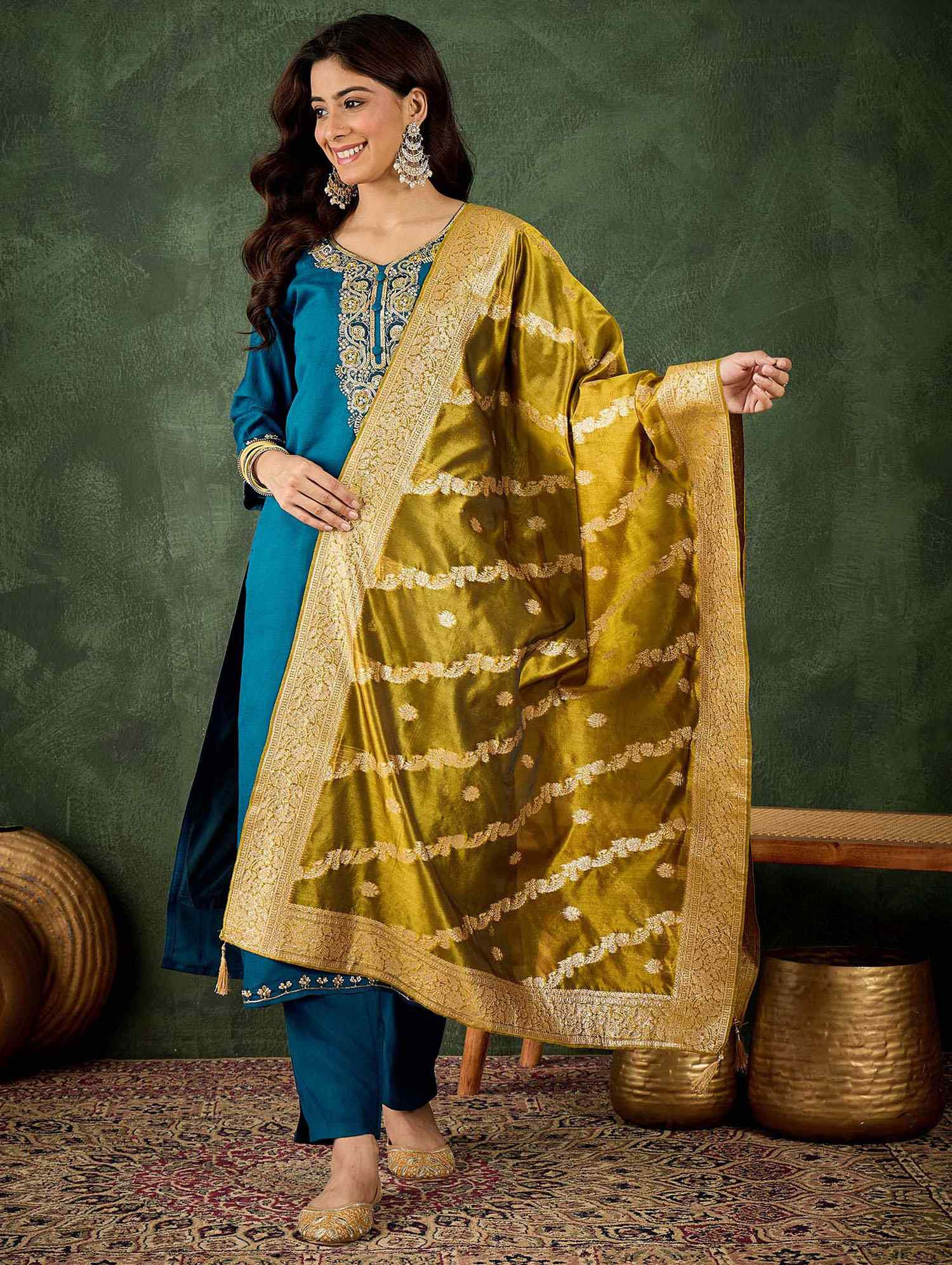 Teal Blue Viscose Rayon Embroidery Party Wedding Festival Casual Ready Pant Salwar Kameez