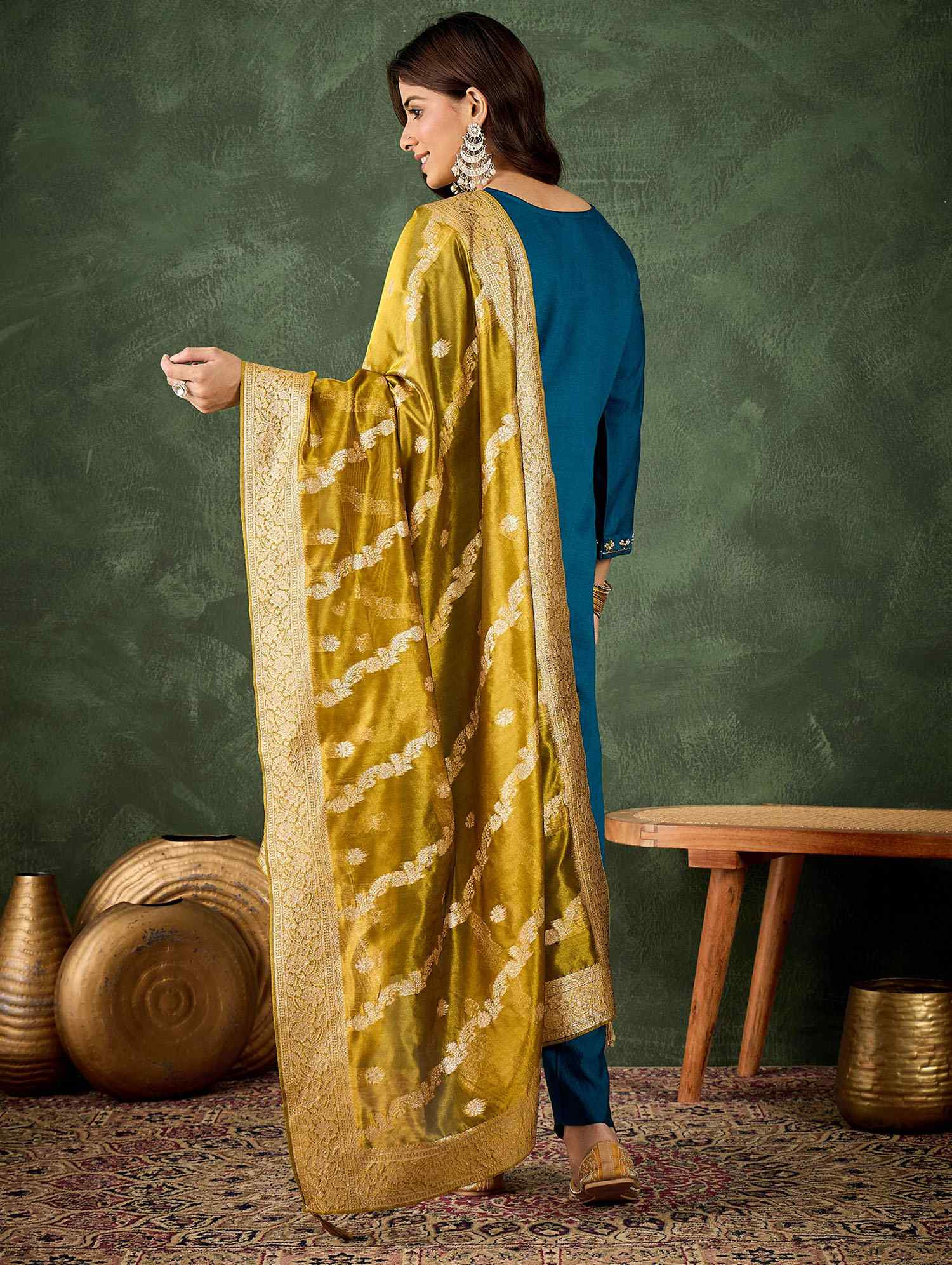 Teal Blue Viscose Rayon Embroidery Party Wedding Festival Casual Ready Pant Salwar Kameez