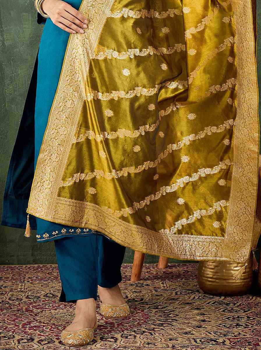 Teal Blue Viscose Rayon Embroidery Party Wedding Festival Casual Ready Pant Salwar Kameez