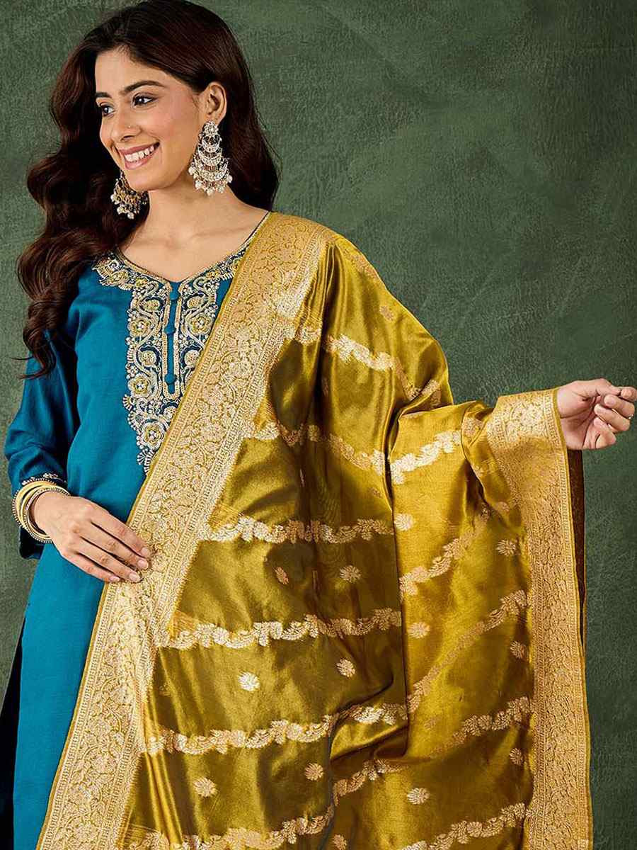 Teal Blue Viscose Rayon Embroidery Party Wedding Festival Casual Ready Pant Salwar Kameez