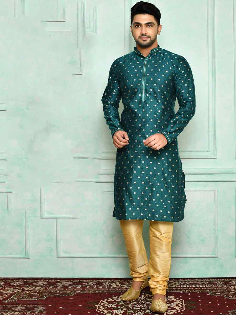 Teal Brocade Woven Festival Kurta