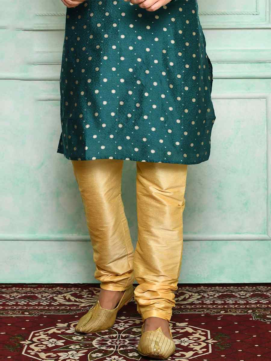 Teal Brocade Woven Festival Kurta