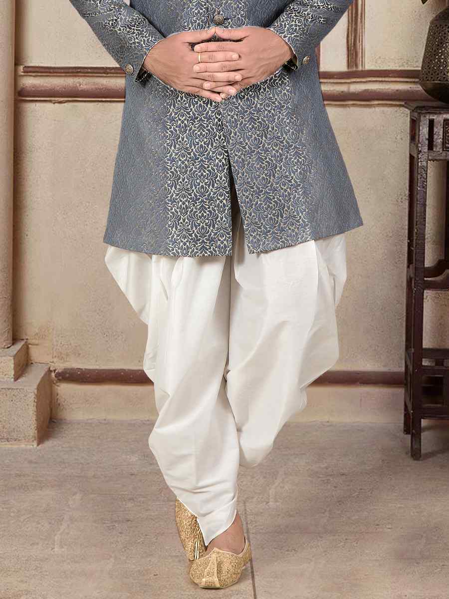 Teal Brocade Woven Festival Wedding Sherwani Kurta