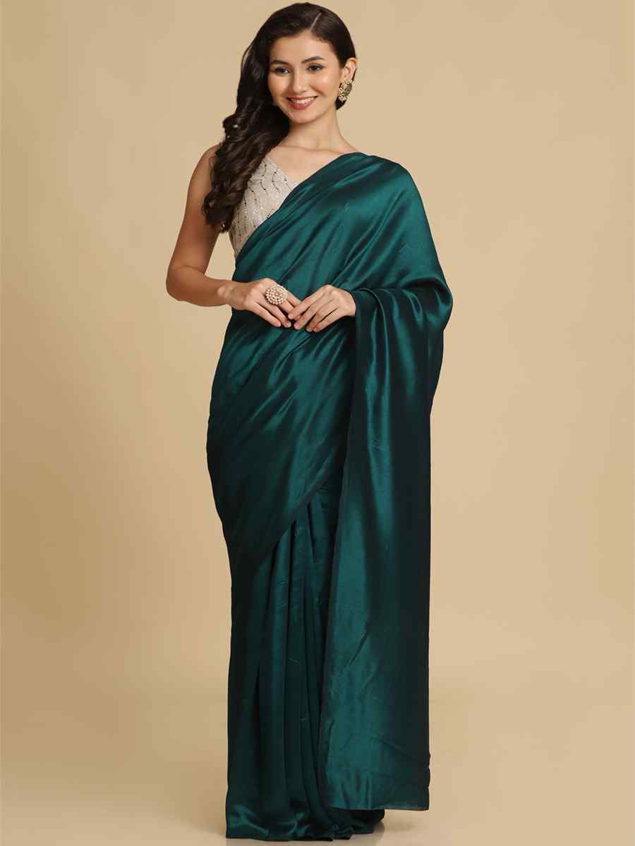 Teal Burfi Silk Sequins Casual Festival Classic Style Saree