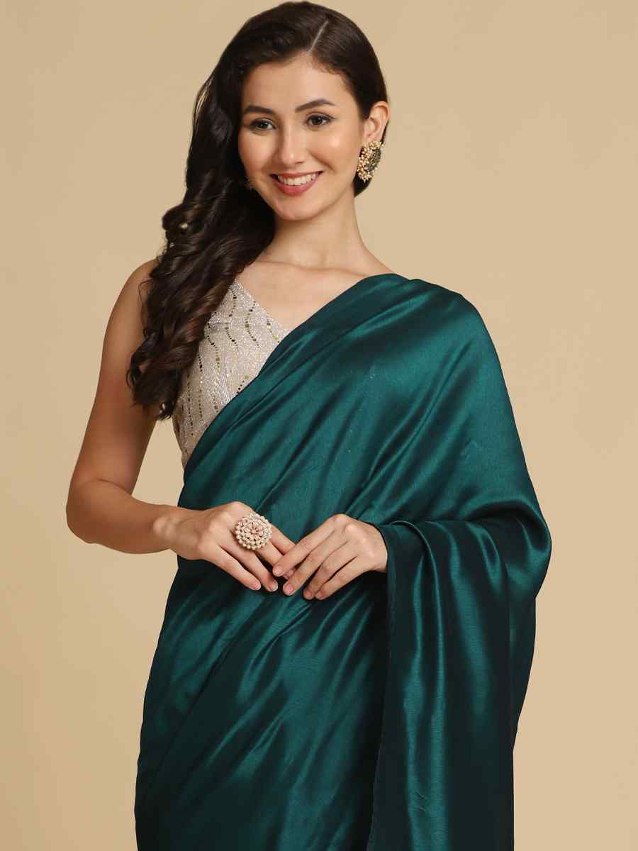Teal Burfi Silk Sequins Casual Festival Classic Style Saree