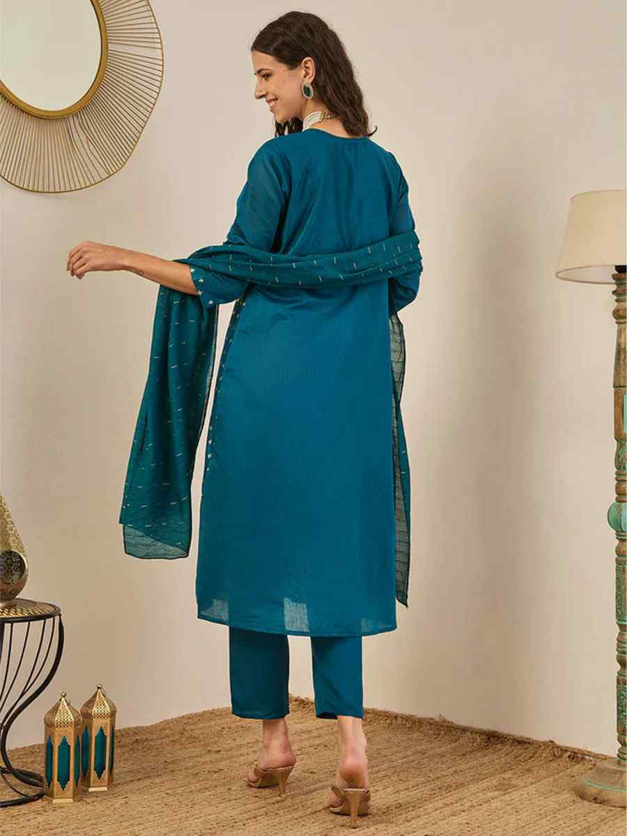 Teal Chanderi modal Embroidery Party Wedding Festival Casual Ready Anarkali Pant Salwar Kameez
