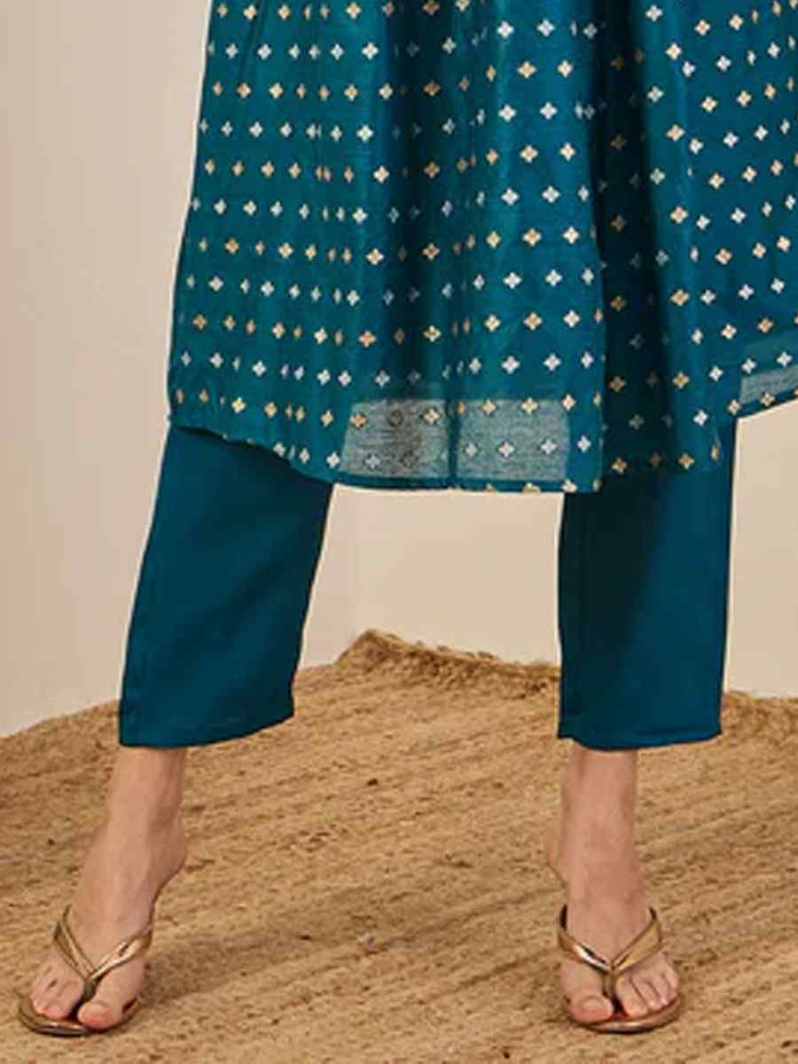 Teal Chanderi modal Embroidery Party Wedding Festival Casual Ready Anarkali Pant Salwar Kameez