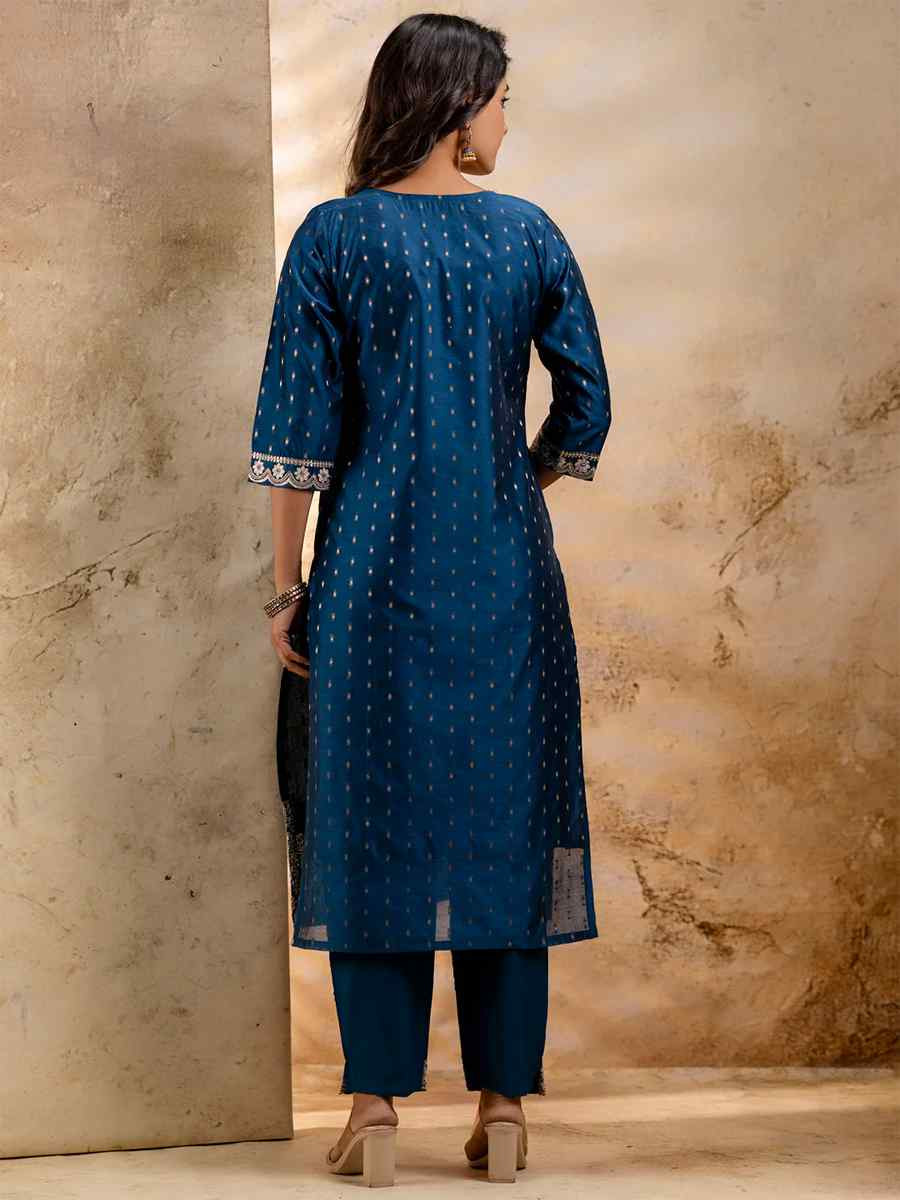 Teal Chanderi Silk Embroidered Festival Wedding Ready Pant Salwar Kameez