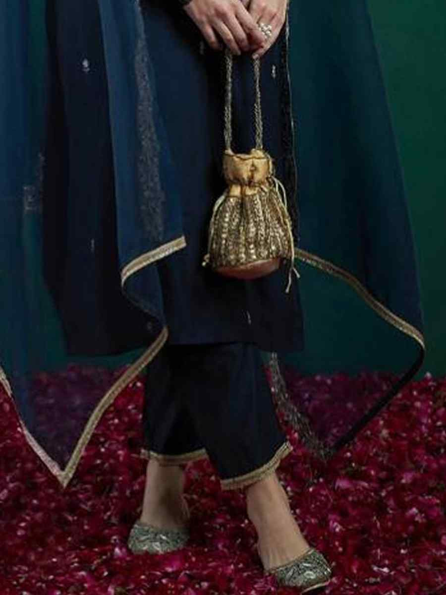 Teal Chanderi Silk Embroidery Party Wedding Festival Casual Ready Pant Salwar Kameez