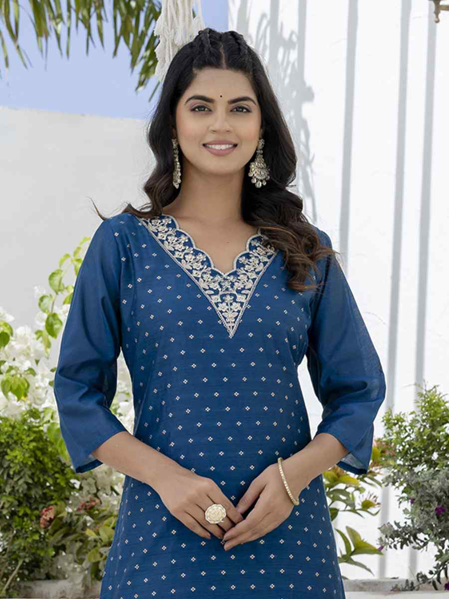 Teal Chanderi Silk Embroidery Party Wedding Festival Casual Ready Pant Salwar Kameez