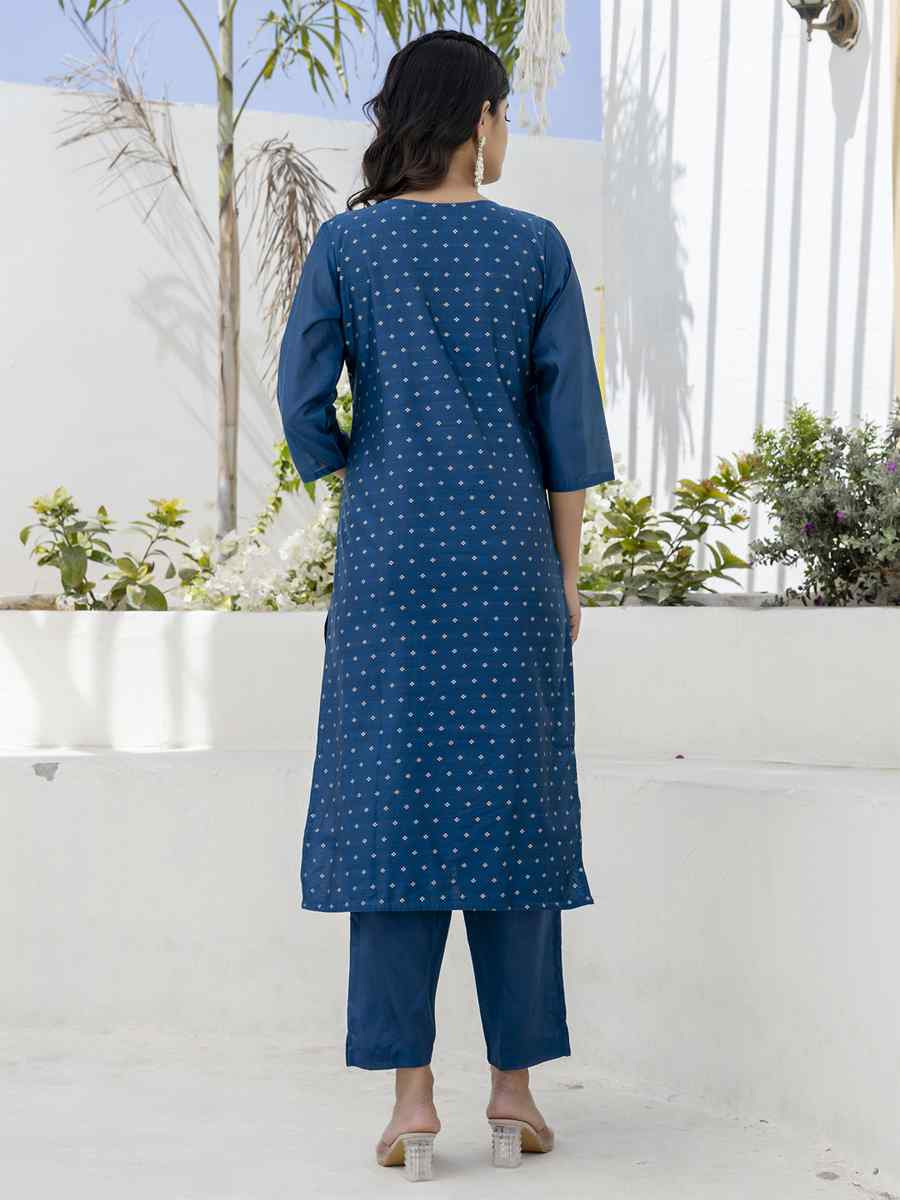 Teal Chanderi Silk Embroidery Party Wedding Festival Casual Ready Pant Salwar Kameez