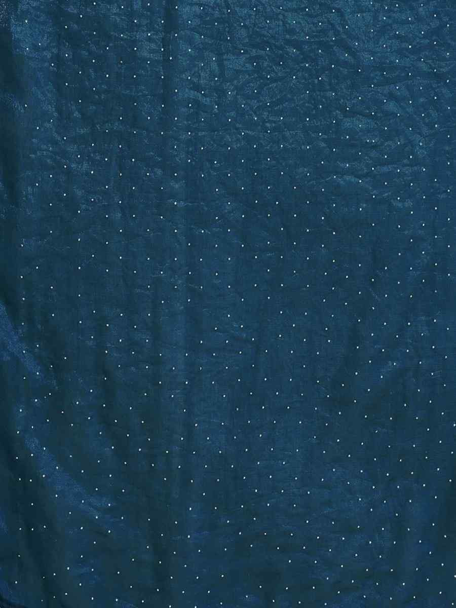 Teal Chiffon Plain Diamond Work Casual Reception Festival Wedding Fancy Classic Style Sarees