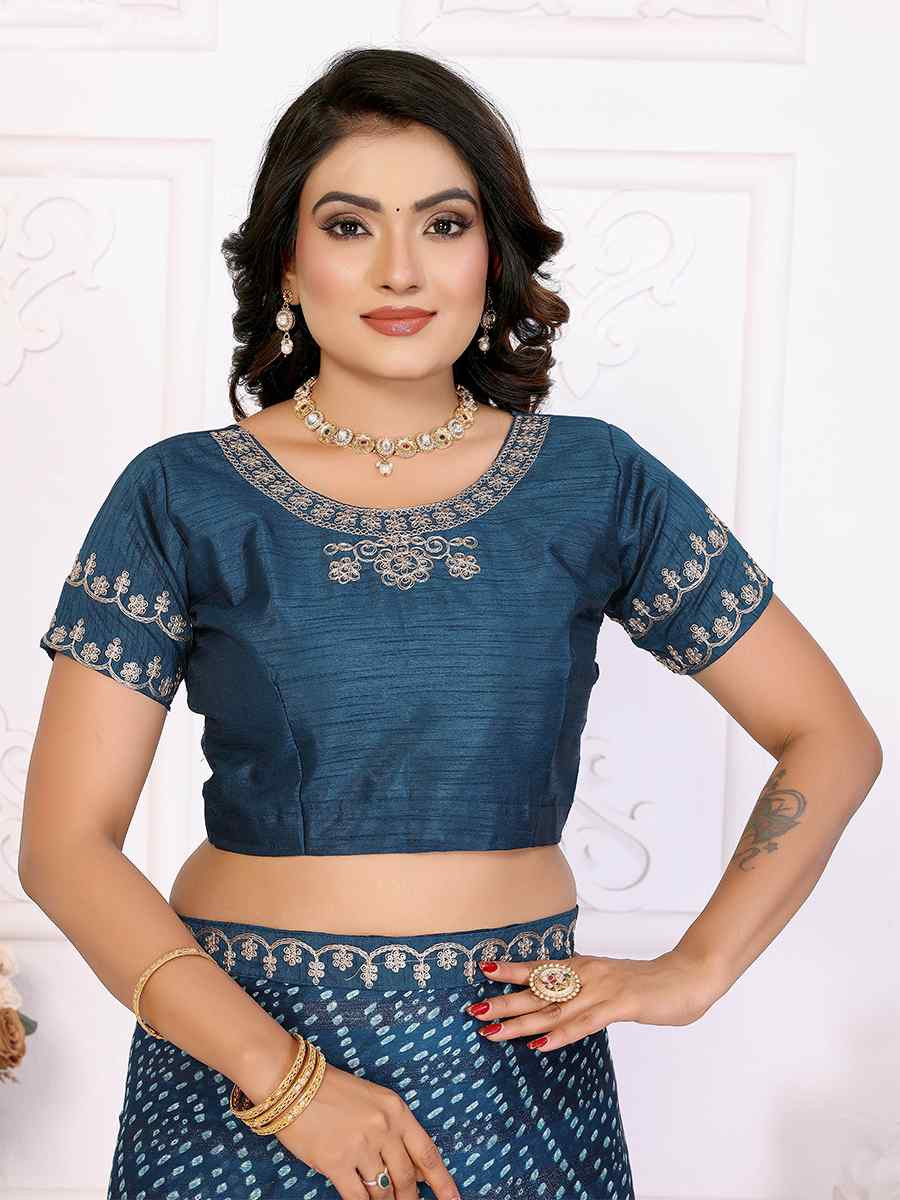 Teal Chinon Embroidered Festival Wedding Fancy Heavy Border Saree