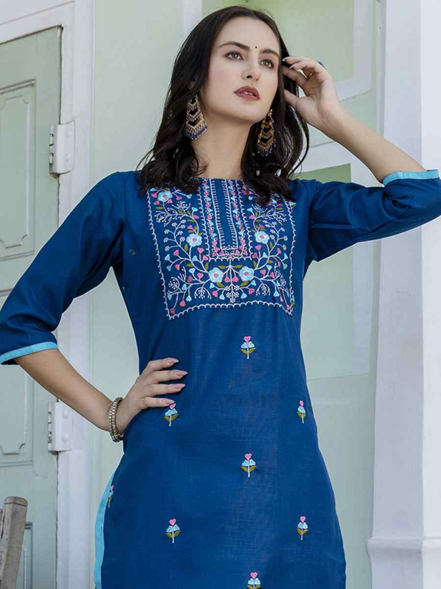Teal Cotton Blend Embroidery Party Wedding Festival Casual Ready Pant Salwar Kameez