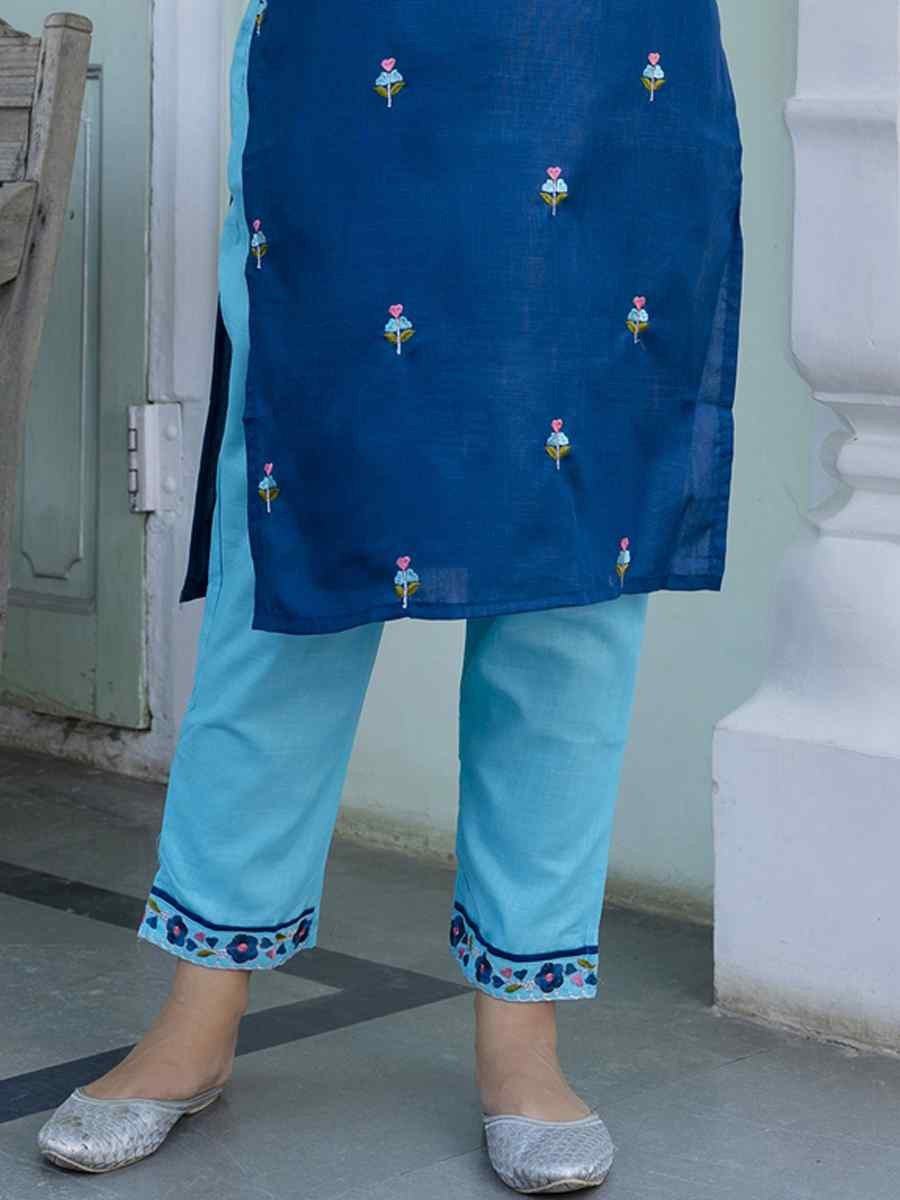 Teal Cotton Blend Embroidery Party Wedding Festival Casual Ready Pant Salwar Kameez