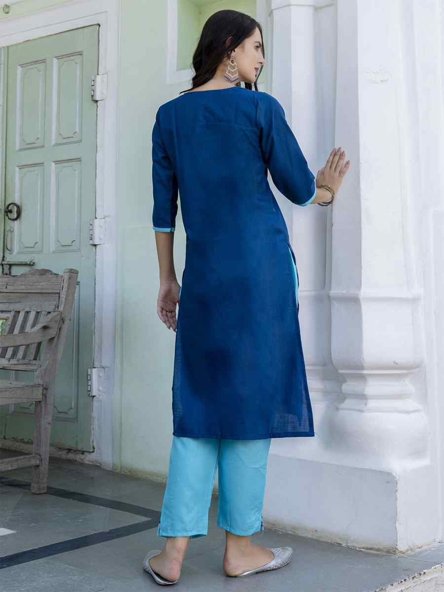 Teal Cotton Blend Embroidery Party Wedding Festival Casual Ready Pant Salwar Kameez
