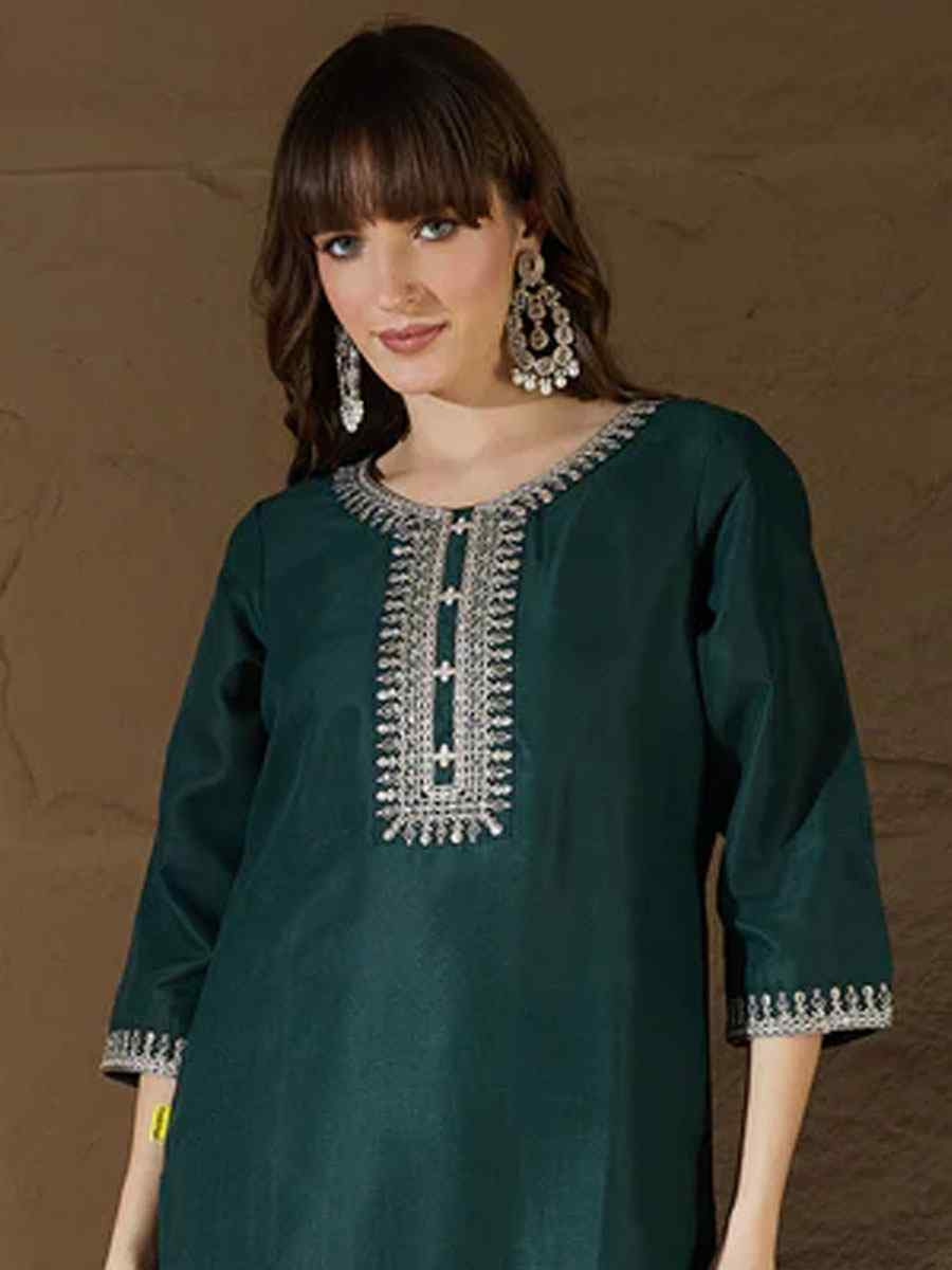 Teal Cotton Blend Embroidery Party Wedding Festival Casual Ready Pant Salwar Kameez