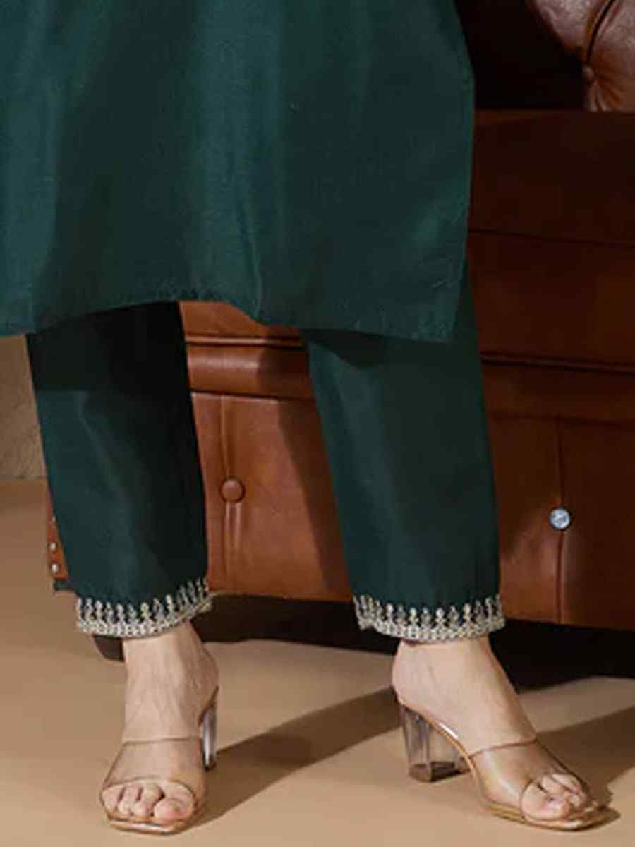 Teal Cotton Blend Embroidery Party Wedding Festival Casual Ready Pant Salwar Kameez