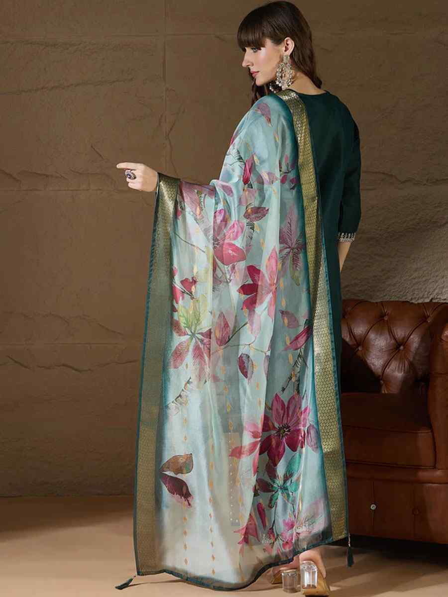 Teal Cotton Blend Embroidery Party Wedding Festival Casual Ready Pant Salwar Kameez