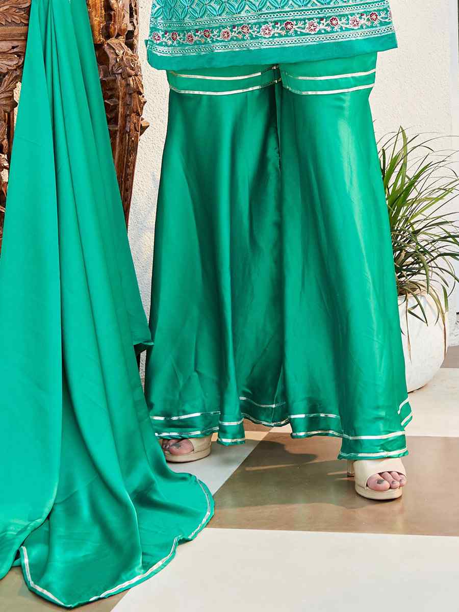 Teal Cotton Handwoven Festival Palazzo Pant Salwar Kameez