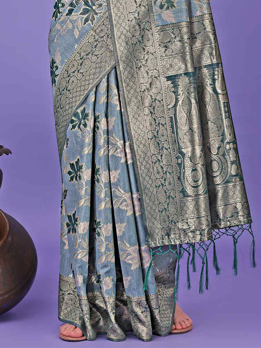 Teal Cotton Handwoven Festival Wedding Fancy Heavy Border Saree