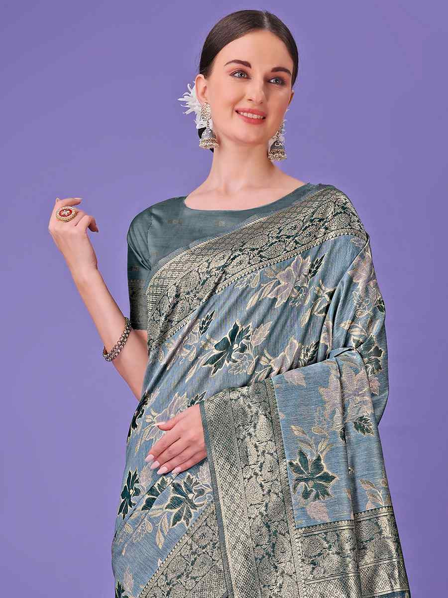 Teal Cotton Handwoven Festival Wedding Fancy Heavy Border Saree