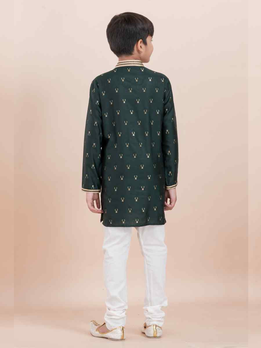 Teal Cotton Self Jacquard Embroidered Festival Traditional Kurta Pyjama Boys Wear