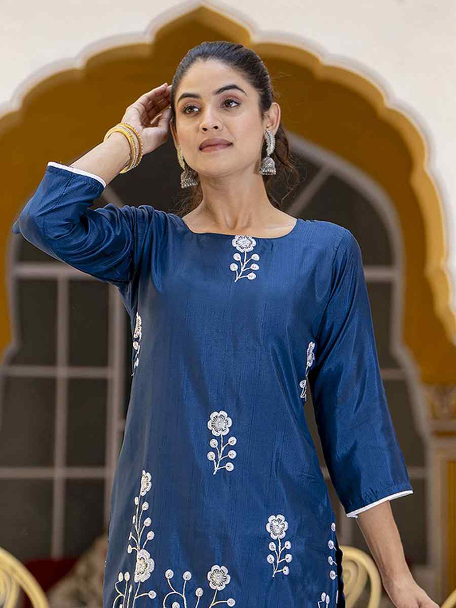 Teal Cotton Silk Blend Embroidery Party Wedding Festival Casual Ready Pant Salwar Kameez