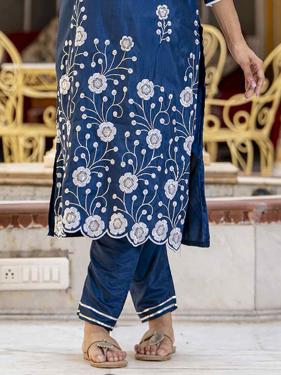 Teal Cotton Silk Blend Embroidery Party Wedding Festival Casual Ready Pant Salwar Kameez