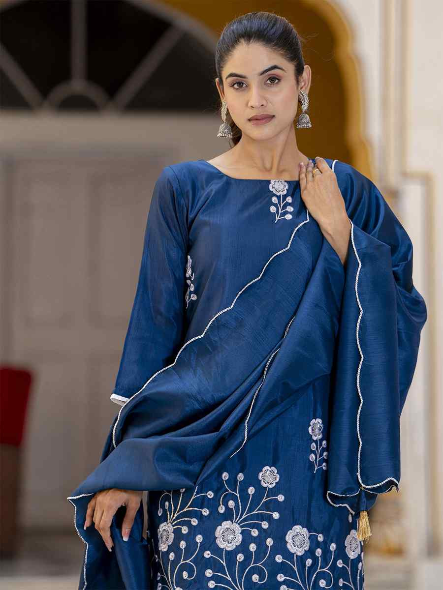 Teal Cotton Silk Blend Embroidery Party Wedding Festival Casual Ready Pant Salwar Kameez