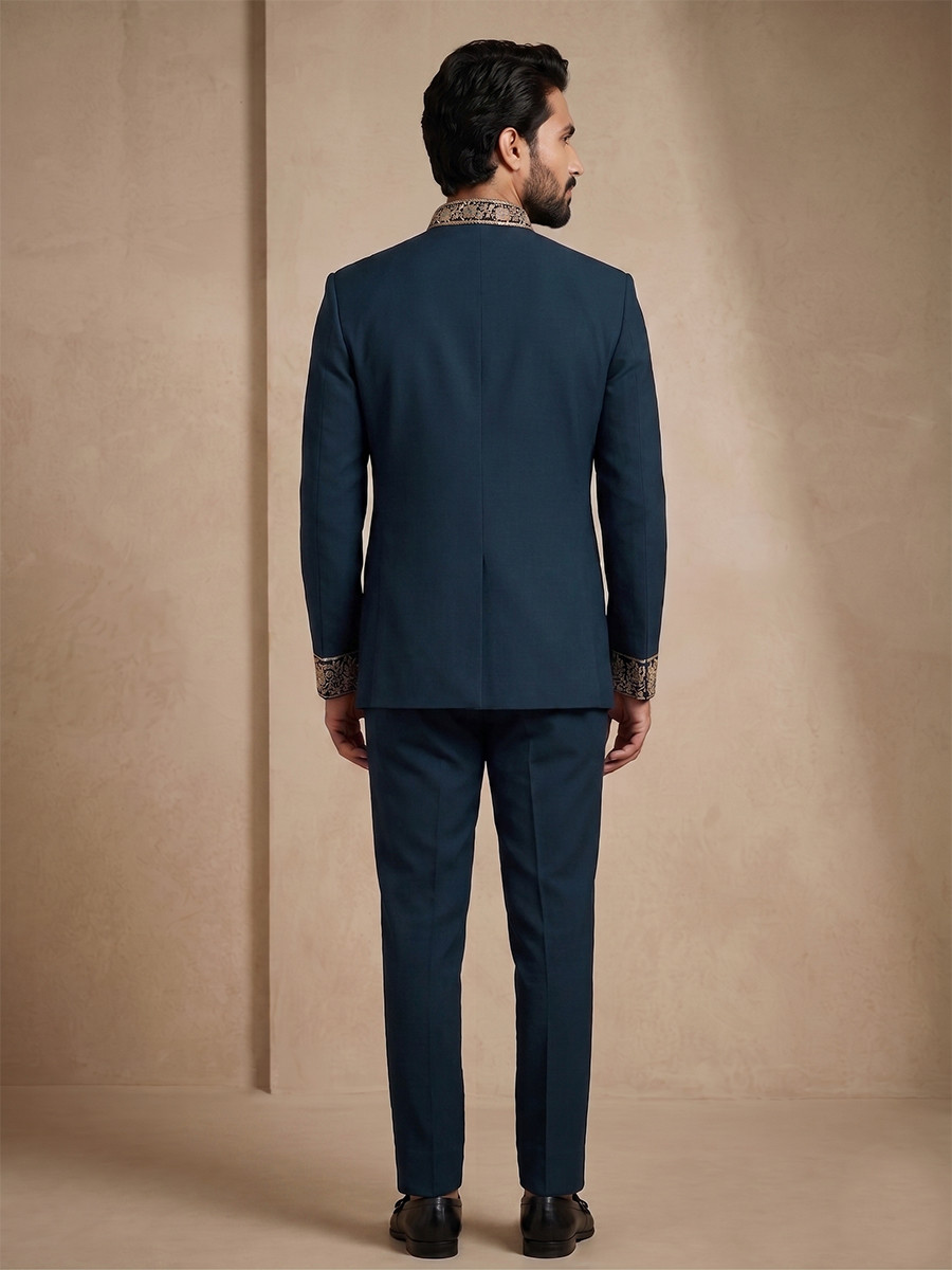Teal Doniar Satin Embroidery Wedding Party Festival Casual Groom Ready jodhpuri suit
