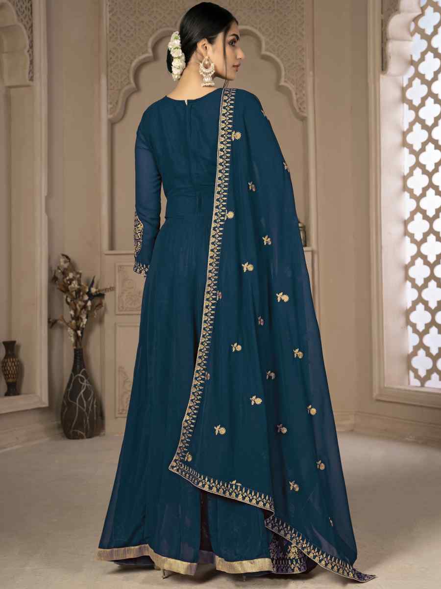 Teal Faux Georgette Embroidered Festival Wedding Lawn Salwar Kameez