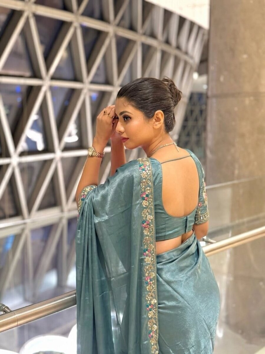 Teal Fendy Satin Silk Embroidery Sequins Beads Wedding Reception Festival Casual Heavy Border Sarees