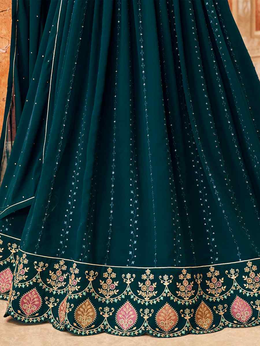 Teal Georgette Embroidered Wedding Festival Anarkali Salwar Kameez