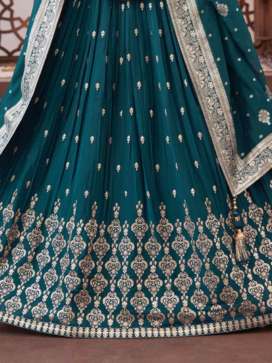Teal Georgette Embroidered Wedding Reception Festival Ready Heavy Border Lehenga Choli