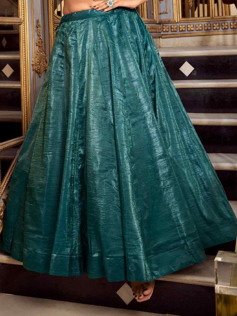 Teal Gold Crush Embroidered Reception Wedding Lehenga Choli