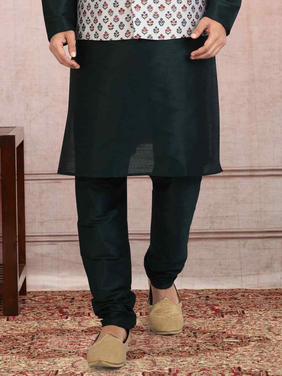 Teal Green Art Banarasi Silk Printed Festival Wedding Sherwani