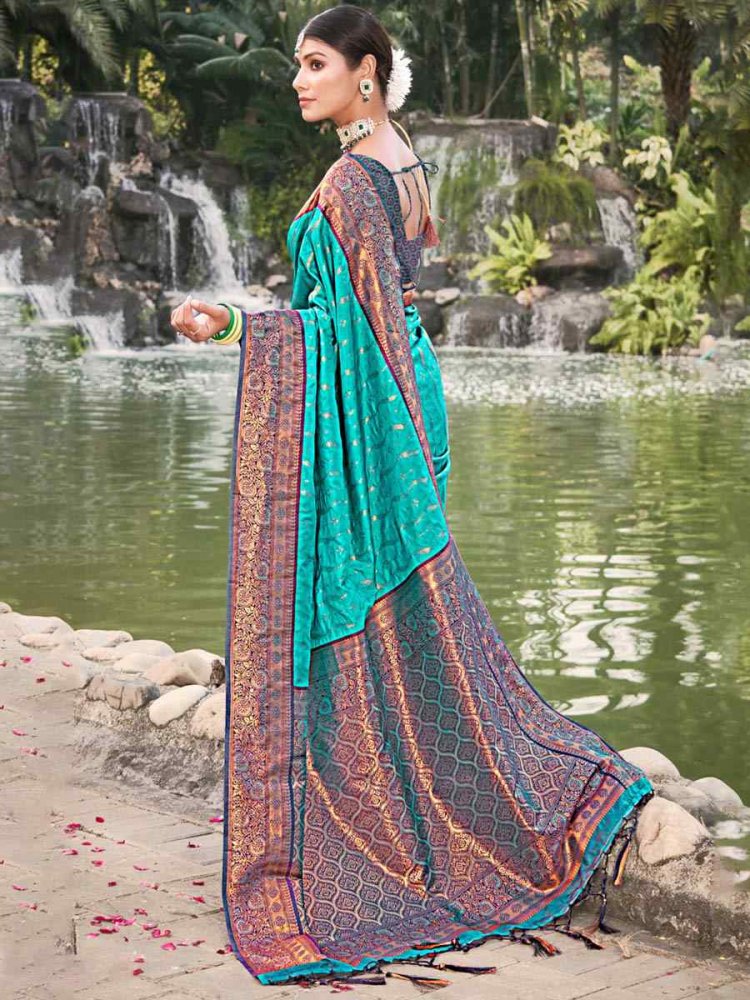 Teal Green Banarasi Silk Handwoven Wedding Festival Heavy Border Saree