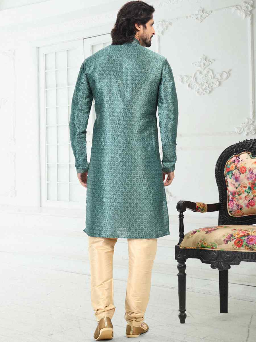 Teal Green Banarasi Silk Woven Festival Party Kurta