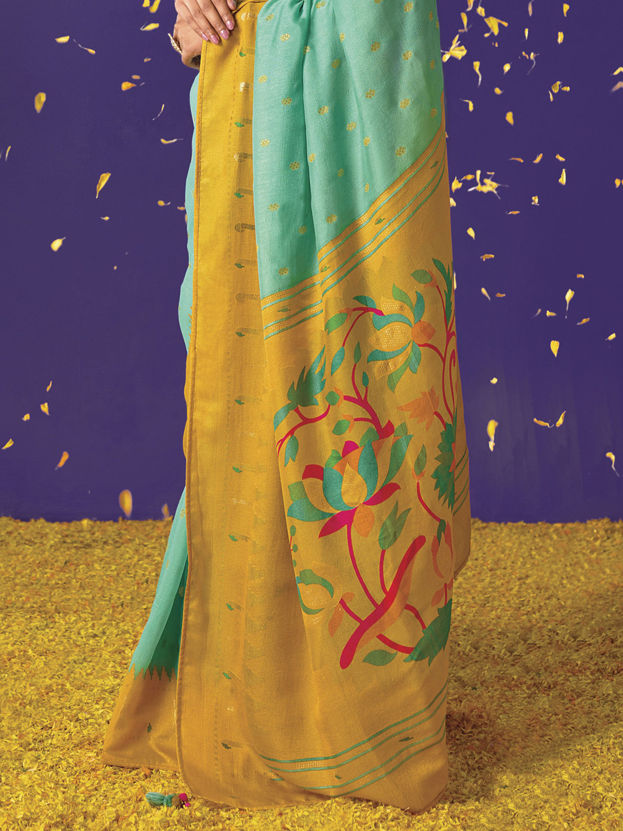 Teal Green Brasso Festival Printed Saree