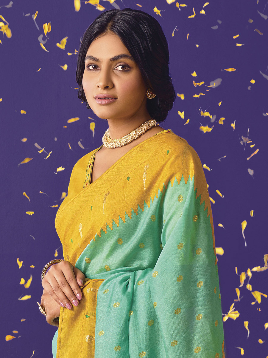 Teal Green Brasso Festival Printed Saree