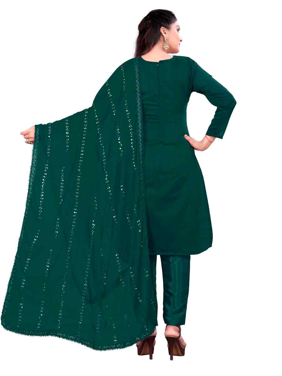 Teal Green Chanderi Cotton Embroidered Festival Casual Pant Salwar Kameez