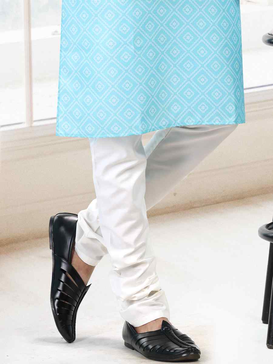Teal Green Cotton Woven Festival Party Kurta